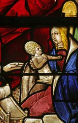 Vindue, der viser Sankt Elizabeth og Johannes Døberens fødsel
